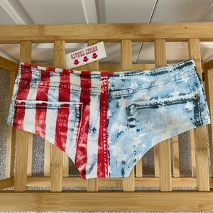 Flag Blue Jean Shorts Look Hipster Cheeky Underwear, Red White + Blue, S